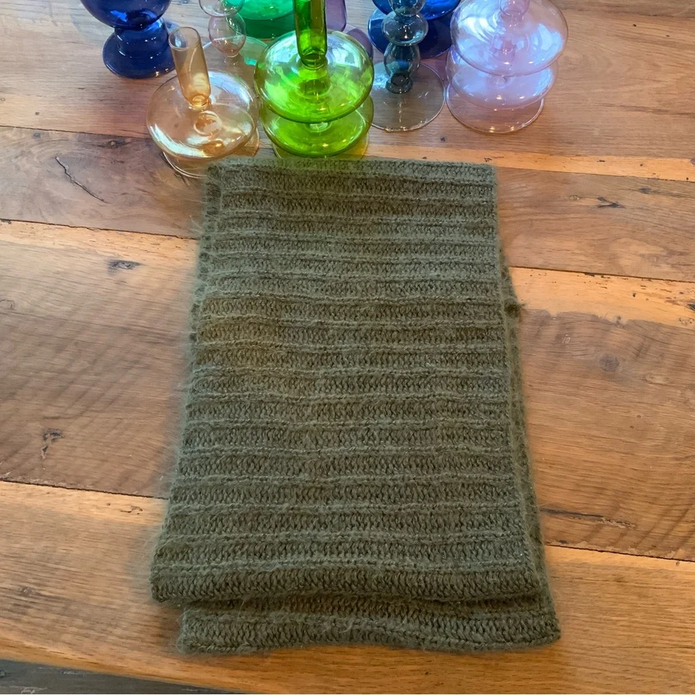 💯 Angora Olive Green Knit Infinity Scarf